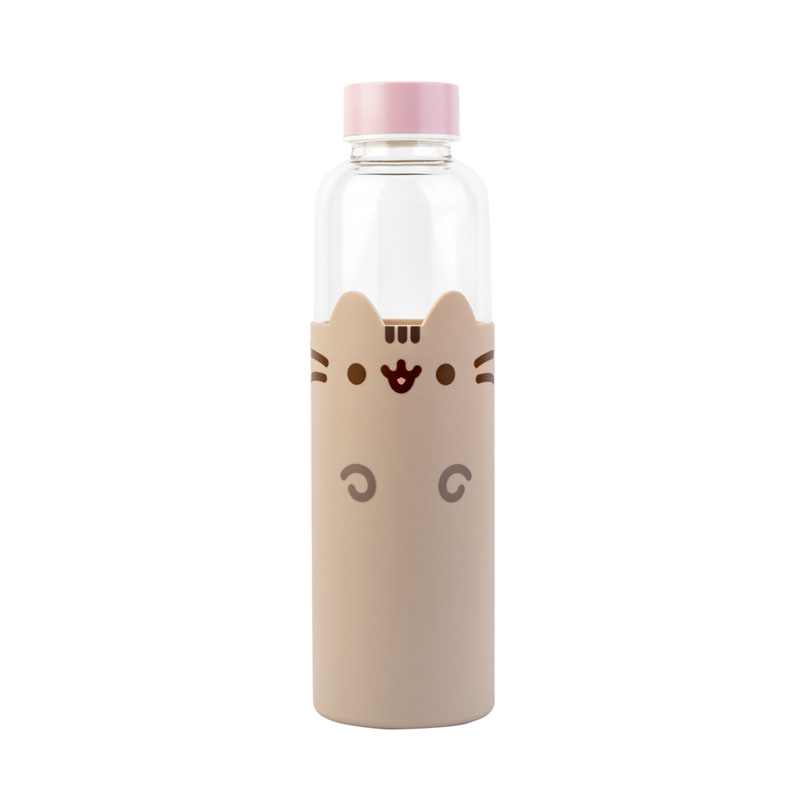 Butelka Pusheen z różową zakrętką i silikonowym etui z uroczym kocim wzorem