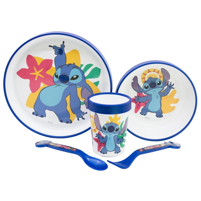 4B9D3036-3DCF-EF11-91C6-2CEA7FB072AA.jpg Disney Stitch - Antypoślizgowy zestaw naczyń do mikrofali 5 szt. (talerz, miska, kubeczek, widelec, łyżeczka) - obrazek 1